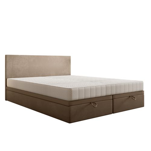 Ensemble 200x200 Cm Siesta Avec Rangement Et Matelas Ressorts Ensachés En Velours Beige