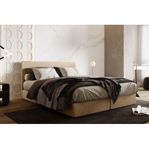 Ensemble 160x200 Cm Siesta Avec Rangement Et Matelas Ressorts Ensachés En Velours Beige