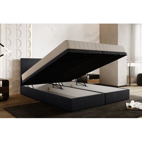 Lit Boxspring 180x200 Cm Siesta Avec Rangement Et Matelas Ressorts Ensachés En Velours Gris Foncé
