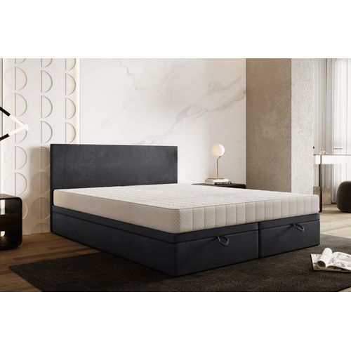 Lit Boxspring 200x200 Cm Siesta Avec Rangement Et Matelas Ressorts Ensachés En Velours Gris Foncé
