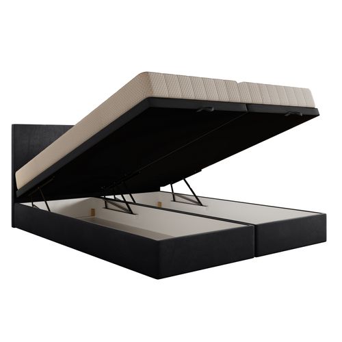 Lit Boxspring 200x200 Cm Siesta Avec Rangement Et Matelas Ressorts Ensachés En Velours Gris Foncé