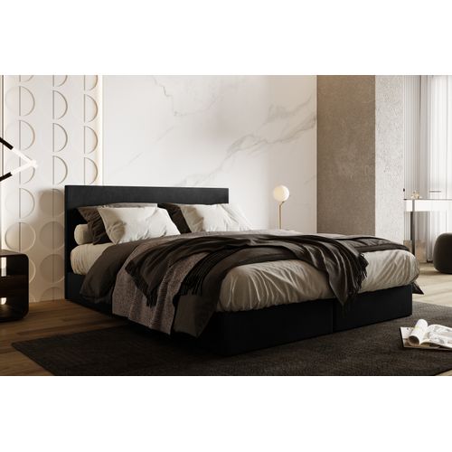 Lit Adulte 200x200 Cm Siesta Avec Rangement Et Matelas Ressorts Ensachés En Velours Noir