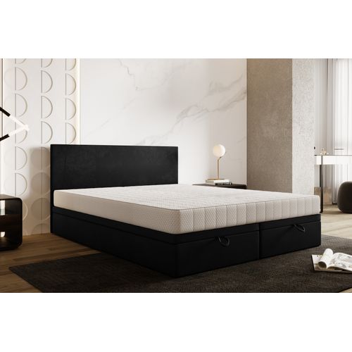 Lit Adulte 200x200 Cm Siesta Avec Rangement Et Matelas Ressorts Ensachés En Velours Noir