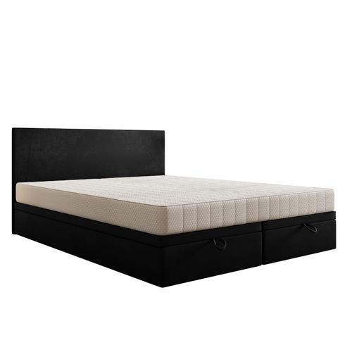 Lit Adulte 180x200 Cm Siesta Avec Rangement Et Matelas Ressorts Ensachés En Velours Noir