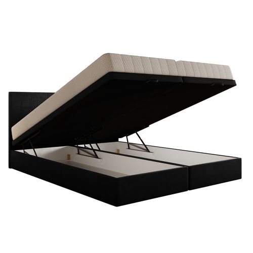 Lit Adulte 180x200 Cm Siesta Avec Rangement Et Matelas Ressorts Ensachés En Velours Noir