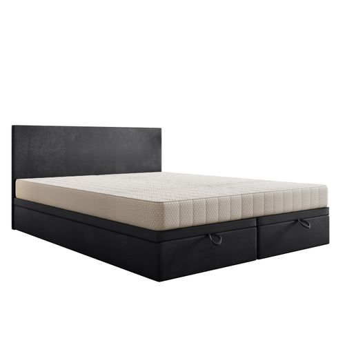 Lit Boxspring 160x200 Cm Siesta Avec Rangement Et Matelas Ressorts Ensachés En Velours Gris Foncé