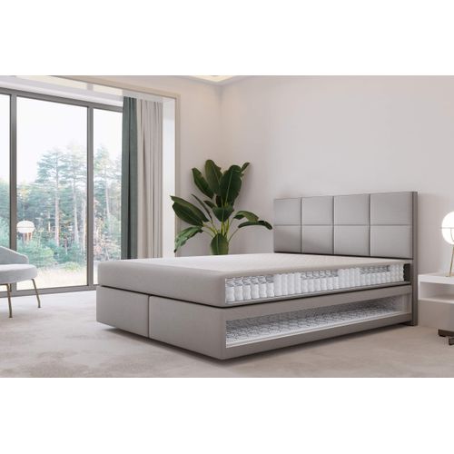 Lit Adulte 200x200 Cm Mallorca Avec Matelas Ressorts Ensachés En Velours Gris
