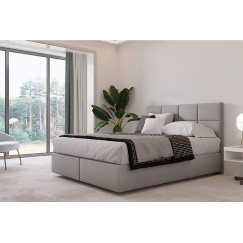 Lit Adulte 200x200 Cm Mallorca Avec Matelas Ressorts Ensachés En Velours Gris