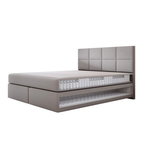 Lit Adulte 200x200 Cm Mallorca Avec Matelas Ressorts Ensachés En Velours Gris