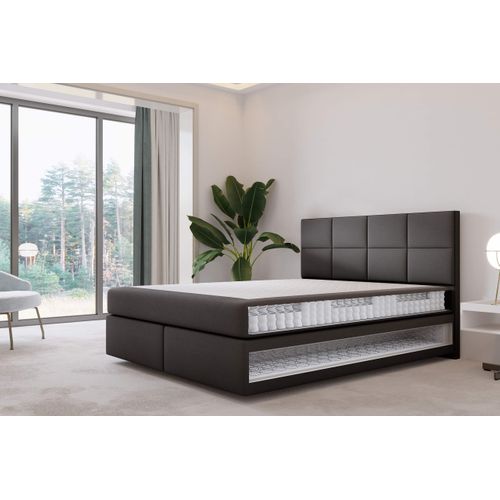 Lit Suspendu 200x200 Cm Mallorca Avec Matelas Ressorts Ensachés En Velours Noir