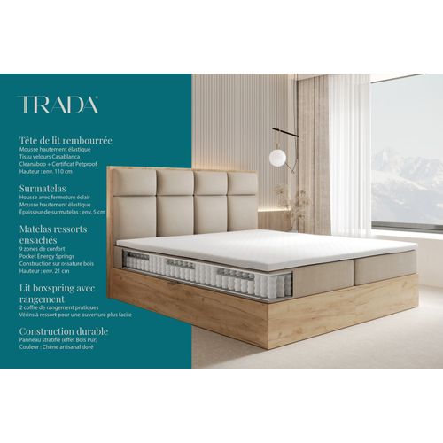 Ensemble 140x200 Cm Selva Rangement Matelas Ressorts Ensachés Et Surmatelas En Velours Beige