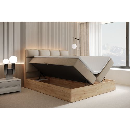 Ensemble 160x200 Cm Selva Rangement Matelas Ressorts Ensachés Et Surmatelas En Velours Beige