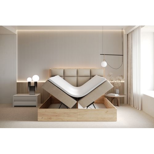 Ensemble 160x200 Cm Selva Rangement Matelas Ressorts Ensachés Et Surmatelas En Velours Beige