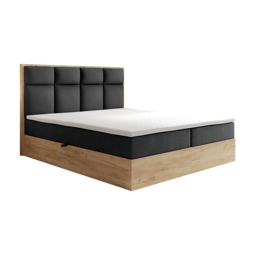 Lit Boxspring 160x200 Cm Selva Rangement Matelas Ressorts Ensachés Et Surmalelas En Velours Noir