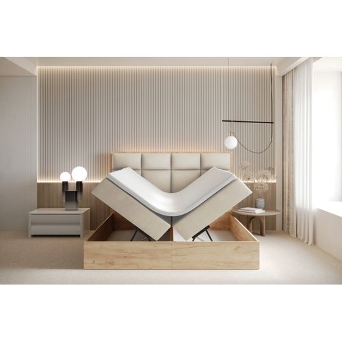 Lit Adulte 160x200 Cm Selva Rangement Matelas Ressorts Ensachés Et Surmatelas En Velours Crème