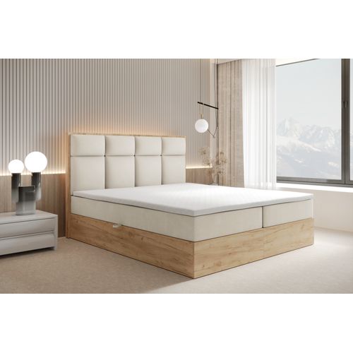 Lit Adulte 160x200 Cm Selva Rangement Matelas Ressorts Ensachés Et Surmatelas En Velours Crème