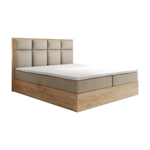Ensemble 180x200 Cm Selva Rangement Matelas Ressorts Ensachés Et Surmatelas En Velours Beige