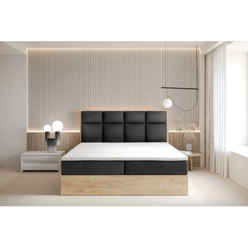 Lit Boxspring 180x200 Cm Selva Rangement Matelas Ressorts Ensachés Et Surmalelas En Velours Noir