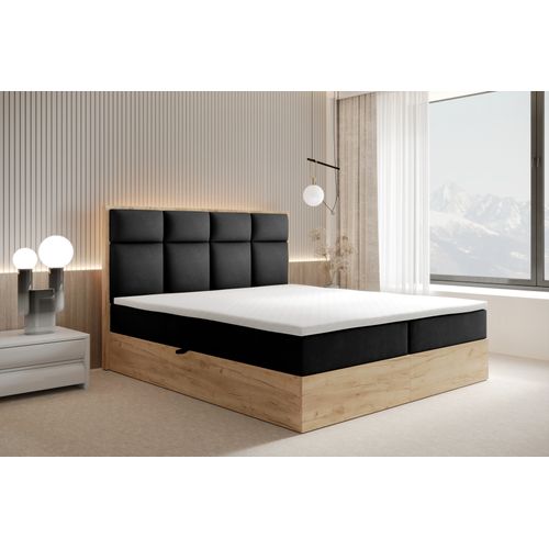 Lit Boxspring 180x200 Cm Selva Rangement Matelas Ressorts Ensachés Et Surmalelas En Velours Noir