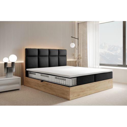 Lit Boxspring 180x200 Cm Selva Rangement Matelas Ressorts Ensachés Et Surmalelas En Velours Noir