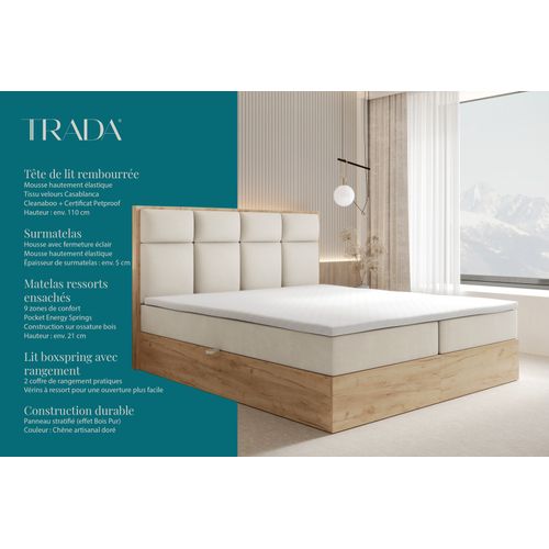 Lit Adulte 180x200 Cm Selva Rangement Matelas Ressorts Ensachés Et Surmatelas En Velours Crème