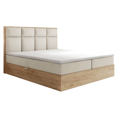 Lit Adulte 200x200 Cm Selva Rangement Matelas Ressorts Ensachés Et Surmatelas En Velours Crème