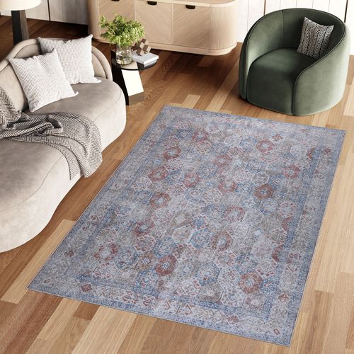 Tapis Salon Vintage Gris Bleu Rouge Beige Ornamental Ritz 300x400cm