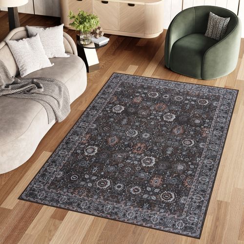 Tapis Salon Vintage Gris Bleu Rouge Beige Ornamental Ritz 300x400cm