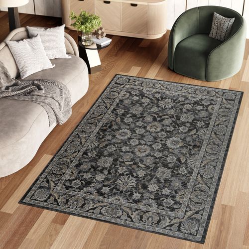 Tapis Salon Vintage Marron Gris Ornamental Floral Ritz 300x400cm