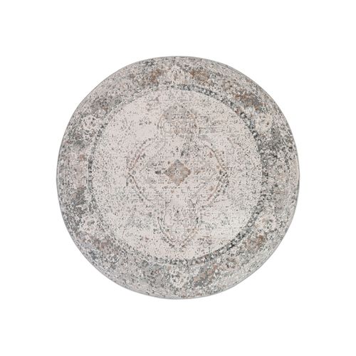 Valley Rond Tapis Poil Court Vintage Beige Gris Clair 240x240cm