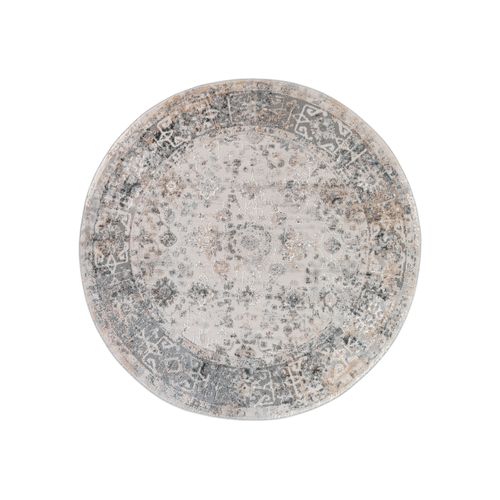 Valley Rond Tapis Poil Court Vintage Beige Gris Clair 200x200cm