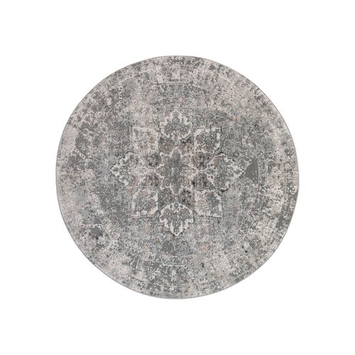 Valley Rond Tapis Poil Court Vintage Beige Gris Clair 200x200cm