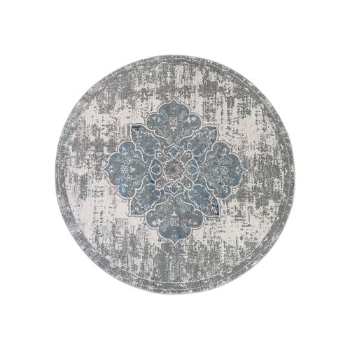Valley Rond Tapis Poil Court Vintage Beige Gris Clair 160x160cm
