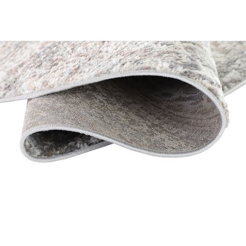 Valley Rond Tapis Poil Court Vintage Beige Gris Clair 120x120cm