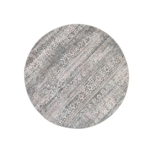 Valley Rond Tapis Poil Court Vintage Beige Gris Clair 200x200cm