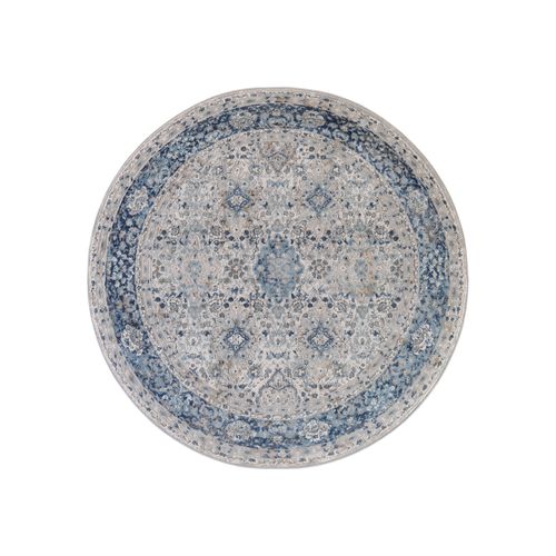 Valley Rond Tapis Poil Court Vintage Beige Gris Clair 100x100cm