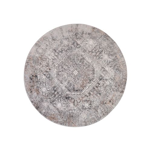 Valley Rond Tapis Poil Court Vintage Beige Gris Clair 240x240cm