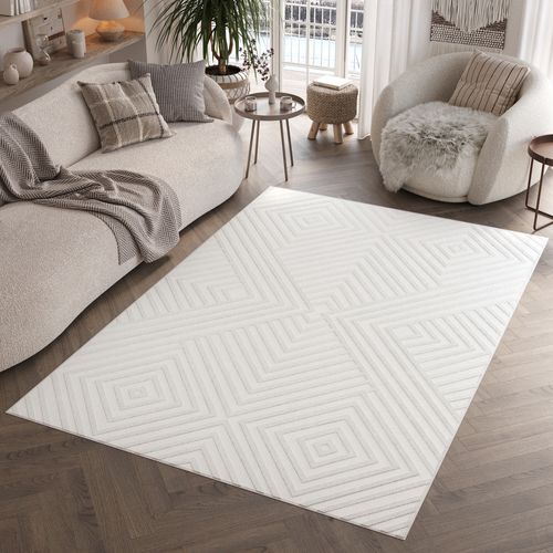 Hygge Moderne Crème Blanc Géométrique 3d 160x220cm