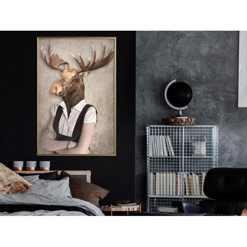 Affiche Murale Encadrée "animal Alter Ego Moose" 40 X 60 Cm Doré