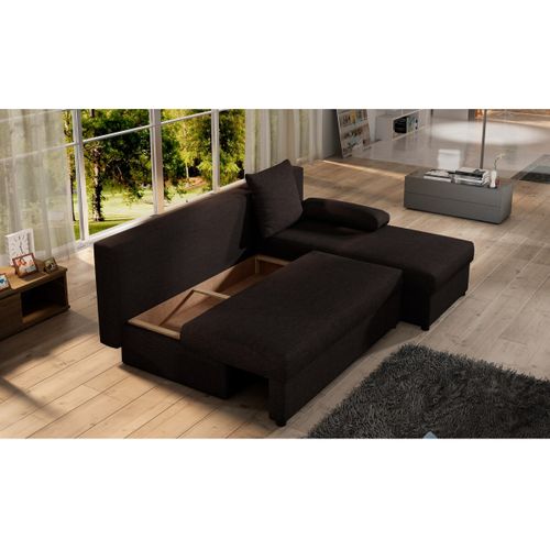 Canapé D'angle Réversible 3 Places Dina Convertible En Tissu - Marron