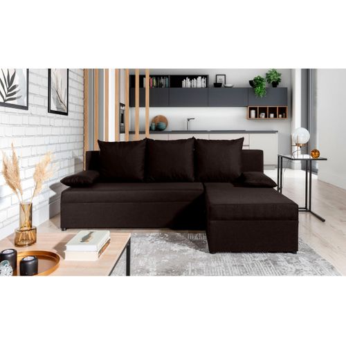 Canapé D'angle Réversible 3 Places Dina Convertible En Tissu - Marron