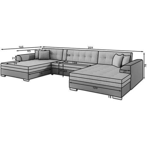 Canapé D'angle Panoramique 5 Places Rima Convertible En Tissu - Gris Foncé