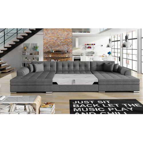 Canapé D'angle Panoramique 5 Places Rima Convertible En Tissu - Gris Foncé