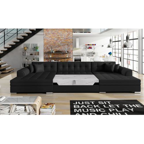 Canapé D'angle Panoramique 5 Places Rima Convertible En Simili - Noir