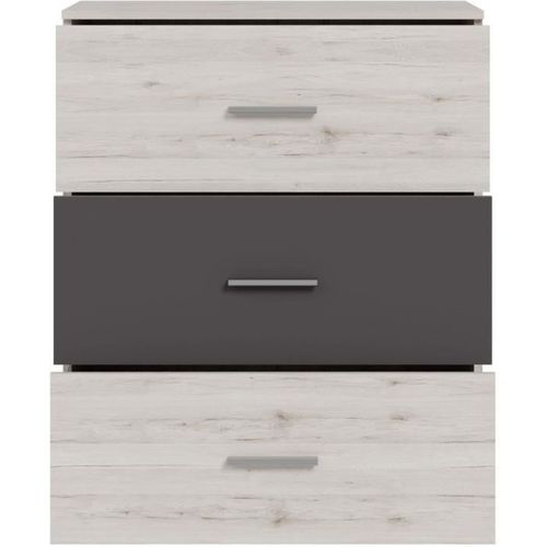Commode - Adria - 3 Tiroirs - Chene Cendré / Gris Uni - 75,2 X 41,3 X 89,7 Cm