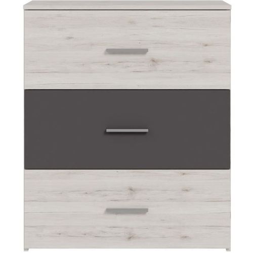 Commode - Adria - 3 Tiroirs - Chene Cendré / Gris Uni - 75,2 X 41,3 X 89,7 Cm