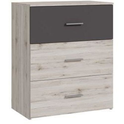 Commode - Adria - 3 Tiroirs - Chene Cendré / Gris Uni - 75,2 X 41,3 X 89,7 Cm