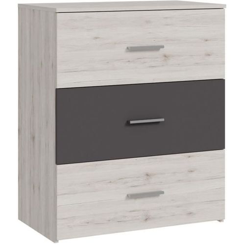 Commode - Adria - 3 Tiroirs - Chene Cendré / Gris Uni - 75,2 X 41,3 X 89,7 Cm