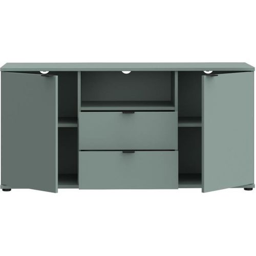 Meuble TV - Ganymede - Sauge - 2 Portes, 2 Tiroirs, 1 Niche - 129,8 X 41,3 X 63,1 Cm