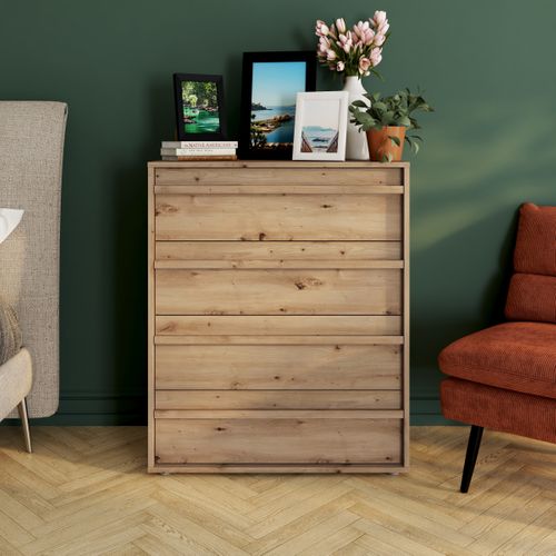 Commode TIANA 4 tiroirs imitation chêne